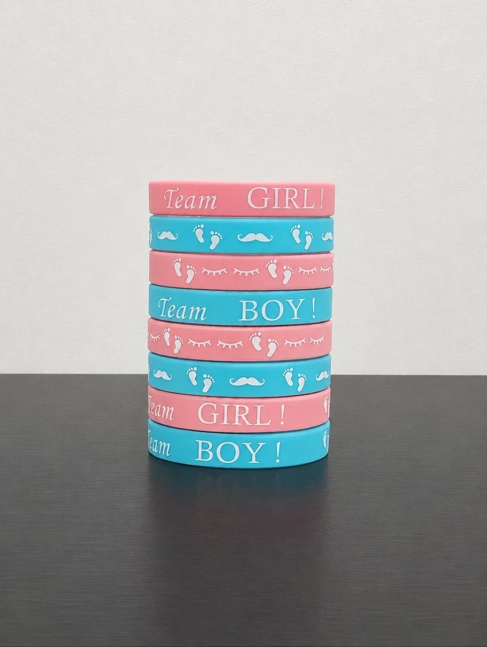 (8pc) Gender Reveal Bracelets Team Boy Team Girl Silicone Bracelets Wristbands